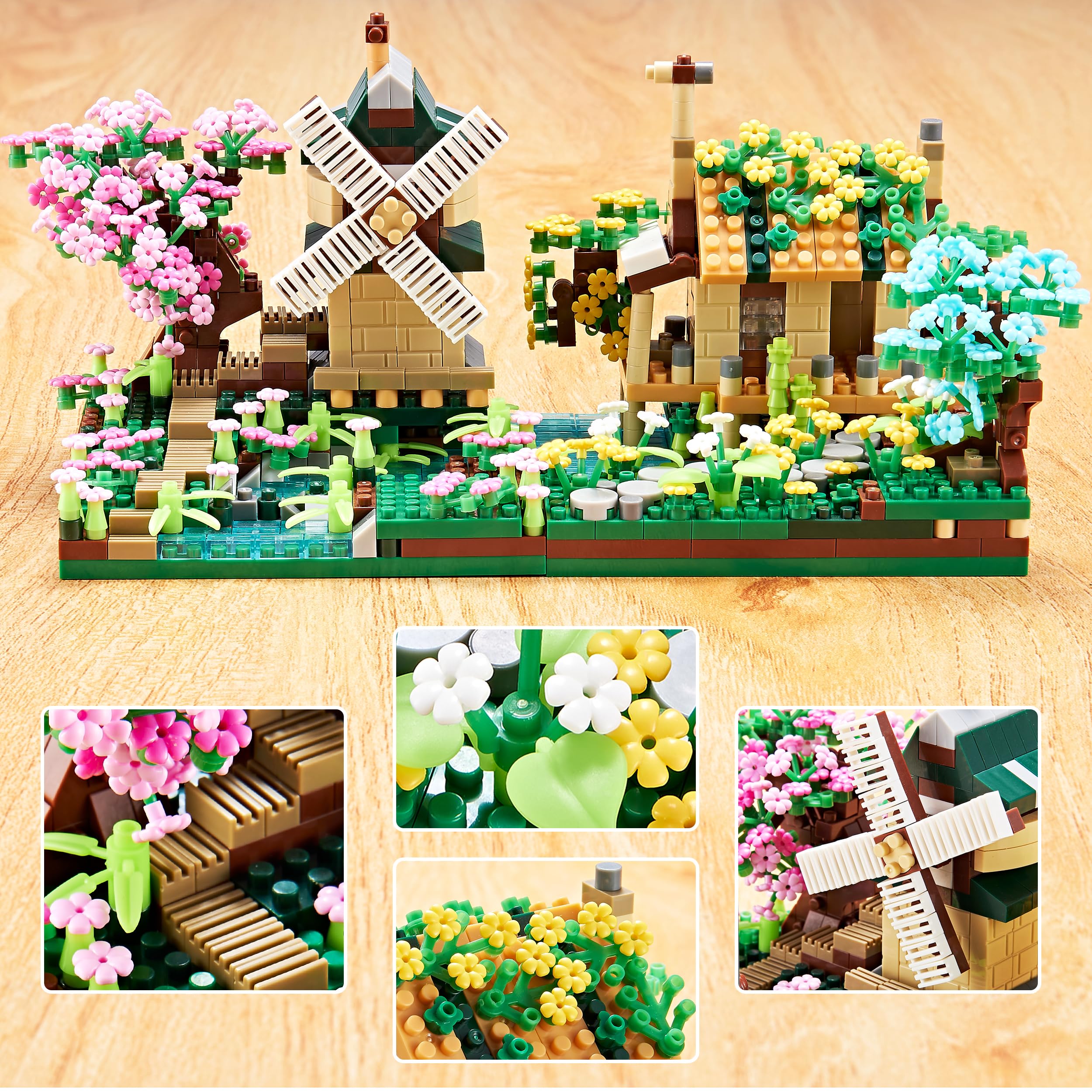 JXRLMB Botanicle Collection Sakura Tree House Micro Blocks Building Set for Adults Toy Friendship Windmill Cherry Blossom Tree Flowers for Girls 2 Sets