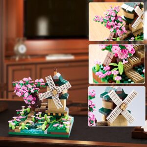 JXRLMB Architecture River Windmill Tree Cute Micro Mini Building Blocks Sets Trees Flowers for Girls, Idea Cherry Blossom Present Toy Model Kit 600+ pcs