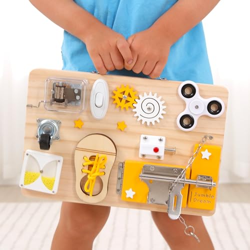 Jumble Dream Montessori Busy Board for Toddlers Wooden Montessori Toys and Sensory Toys Autism Sensory Products & ADHD Sensory Board for Education & Learning - Kids Toys for Age 1 2 3 4 Years