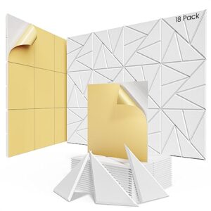 18 pack acoustic panels with self-adhesive, 12"x 12"x 0.4"sound proof foam panels, sound panels high density, soundproof wall panels for home studio office-white