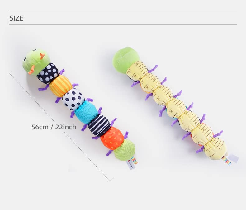 Baby Toys 6 to 12 Months, Musical Caterpillar Infant Toys, Infant Toys Stuffed Animal Toys with Ruler Design and Ring Bell, Crinkle, Rattle, Tummy time Toys for Newborn Boys Girls 0 3 6 9 12 Months