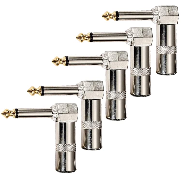 HUASEN TS Mono Plug,1/4" 90 Degree Right Angle Plug, 6.35mm Heavy Duty TS Mono Male Solder Type Jack Connector for DJ Mixer Speaker Cables Guitar Cables Microphone Cables (Right Angle TS Plug)