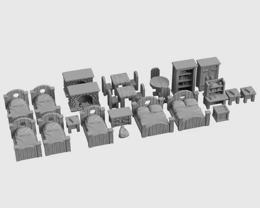 3DEGOS Tavern Furniture Set Set DND Terrain 28mm for Dungeons and Dragons, D&D, Pathfinder, Warhammer 40k, RPG, Miniatures, Age of Sigmar, Tabletop, D and D, Dungeons and Dragons Gifts