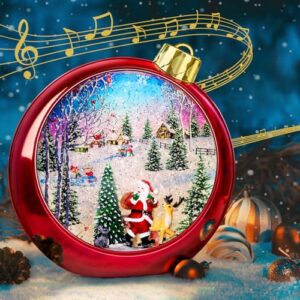 large size christmas snow globes lighted up,6h timer glitter snow globes christmas with music box 8 songs, red round lantern with xmas tree