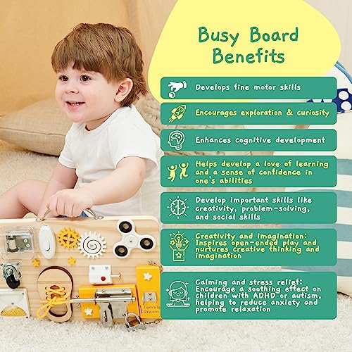 Jumble Dream Montessori Busy Board for Toddlers Wooden Montessori Toys and Sensory Toys Autism Sensory Products & ADHD Sensory Board for Education & Learning - Kids Toys for Age 1 2 3 4 Years