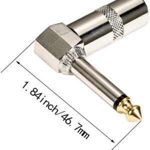 HUASEN TS Mono Plug,1/4" 90 Degree Right Angle Plug, 6.35mm Heavy Duty TS Mono Male Solder Type Jack Connector for DJ Mixer Speaker Cables Guitar Cables Microphone Cables (Right Angle TS Plug)