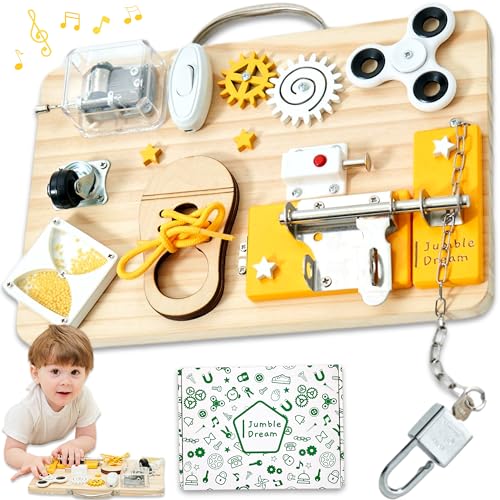 Jumble Dream Montessori Busy Board for Toddlers Wooden Montessori Toys and Sensory Toys Autism Sensory Products & ADHD Sensory Board for Education & Learning - Kids Toys for Age 1 2 3 4 Years