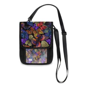 small crossbody cell phone purse bag 099 for women wallet purse brown blue butterfly pattern colorful elegant deco mini messenger shoulder handbag