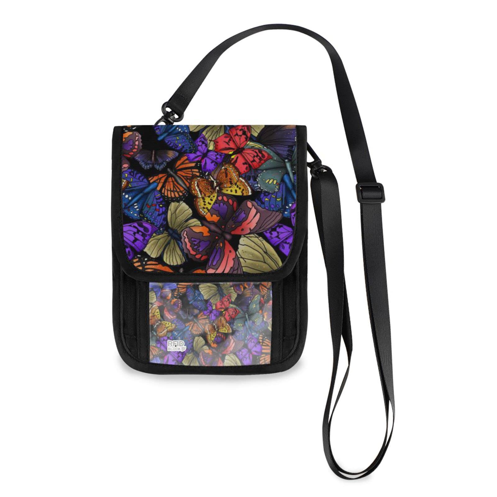 Small Crossbody Cell Phone Purse Bag 099 for Women Wallet Purse Brown Blue Butterfly Pattern Colorful Elegant Deco Mini Messenger Shoulder Handbag