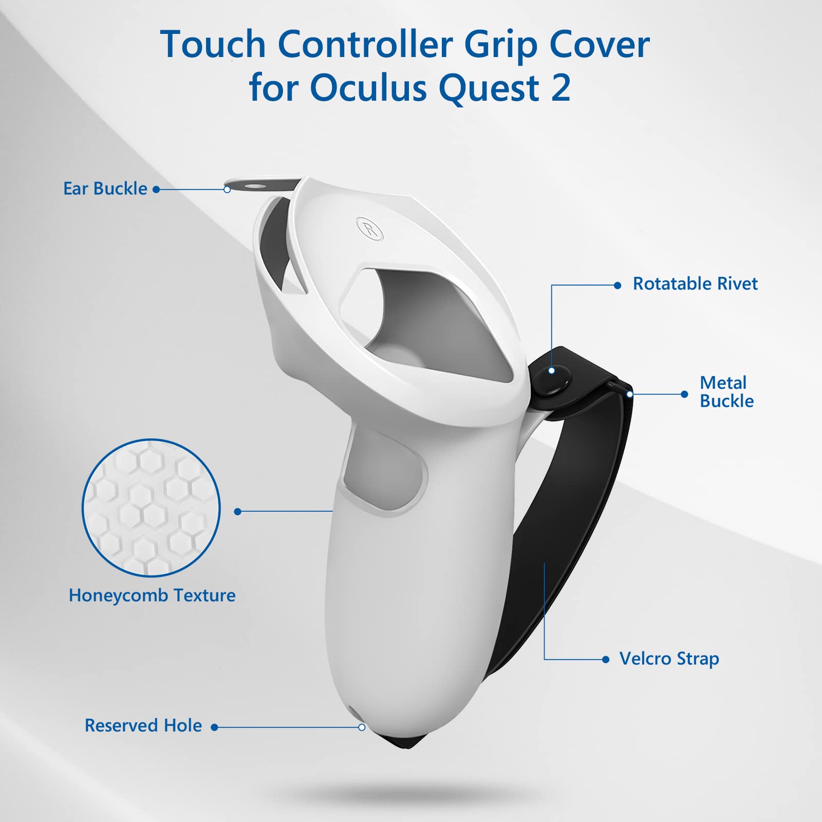 Geekria Touch Controller Grip Cover Compatible with Meta Quest 2, VR Anti-Throw Handle Grip Silicone Sleeve with Adjustable Hand Strap, Controller Caps (White)