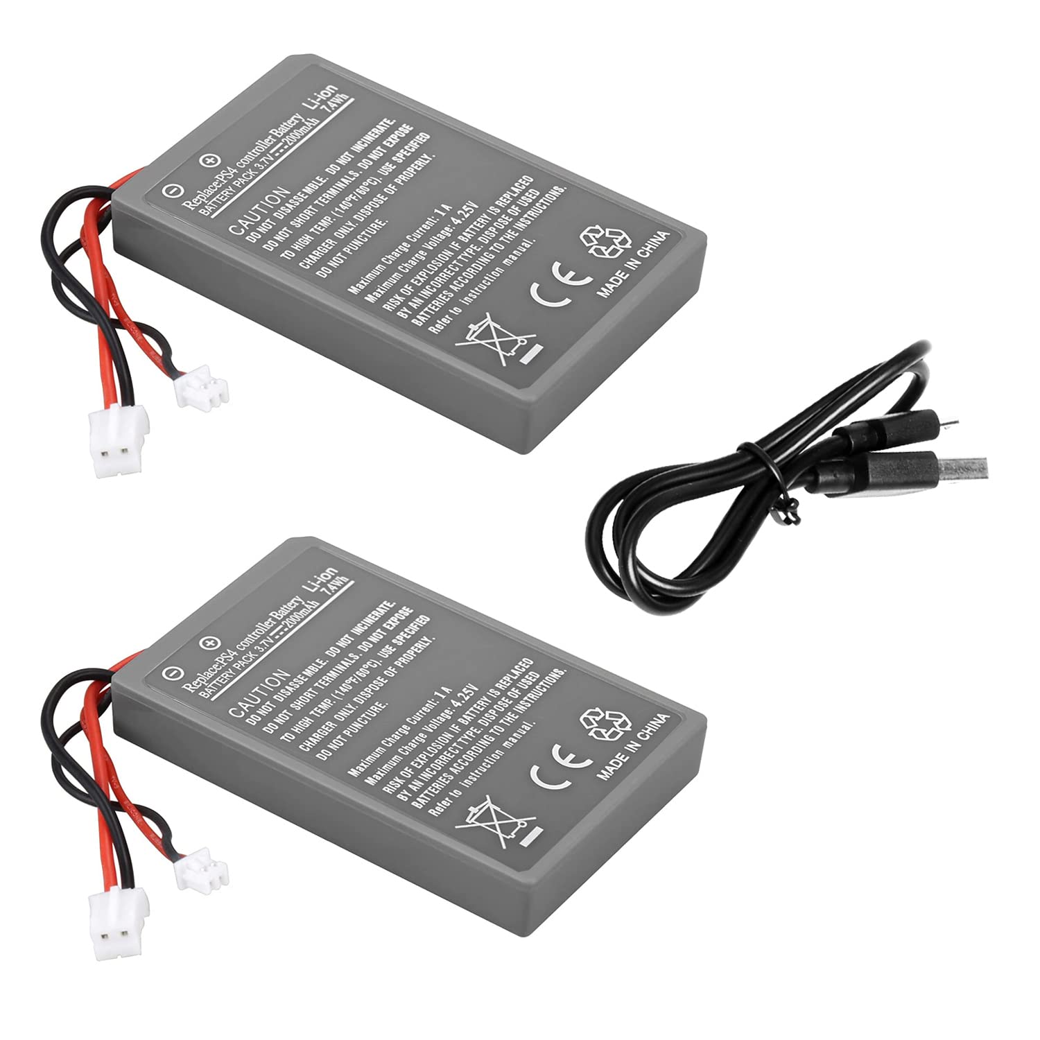 POWTREE Upgraded 2000mAh 2Packs PS4 PS4Pro Battery for Sony PlayStation 4 Dualshock 4 V1 V2 Controller CUH-ZCT2U CUH-ZCT2E CUH-ZCT1E CUH-ZCT1U CUH-ZCT1H, ect.