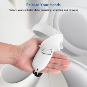 Geekria Touch Controller Grip Cover Compatible with Meta Quest 2, VR Anti-Throw Handle Grip Silicone Sleeve with Adjustable Hand Strap, Controller Caps (White)