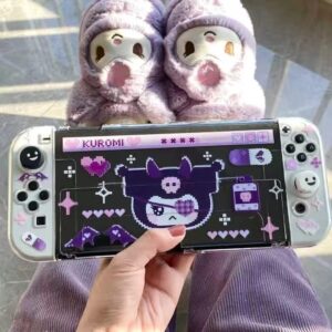 ENFILY Cute Case Compatible with Nintendo Switch OLED, Dockable Case Cover for Kuromi Theme, Ergonomic Soft TPU Grip Case for Joycon, Sparkle Skin Set