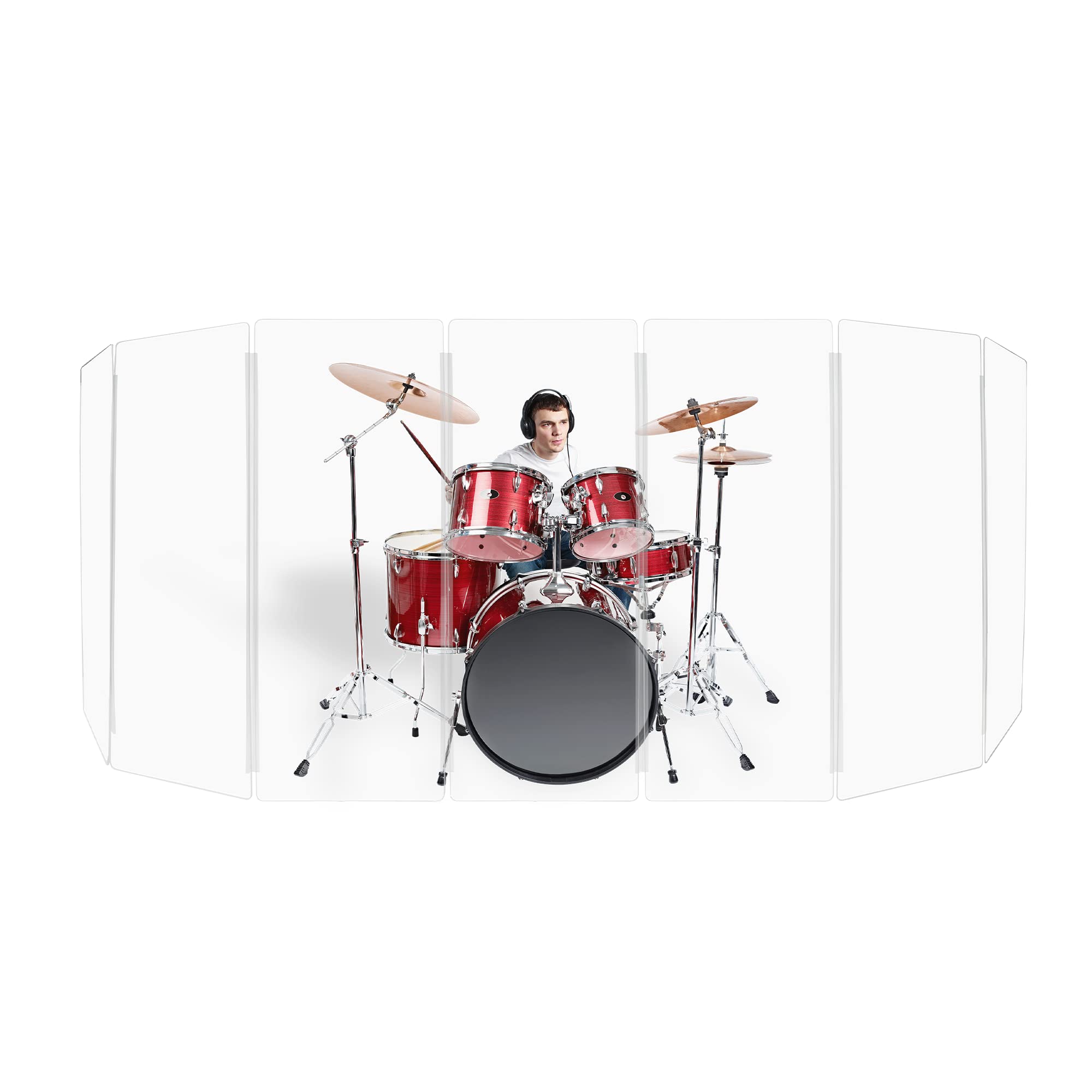 PENNZONI Drum Shield 5ft w/Living Hinges, Comes w/ 7 Drum Panels & Living Hinges, Premium Clear Acrylic Panels, Drum Screen