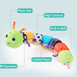 Baby Toys 6 to 12 Months, Musical Caterpillar Infant Toys, Infant Toys Stuffed Animal Toys with Ruler Design and Ring Bell, Crinkle, Rattle, Tummy time Toys for Newborn Boys Girls 0 3 6 9 12 Months