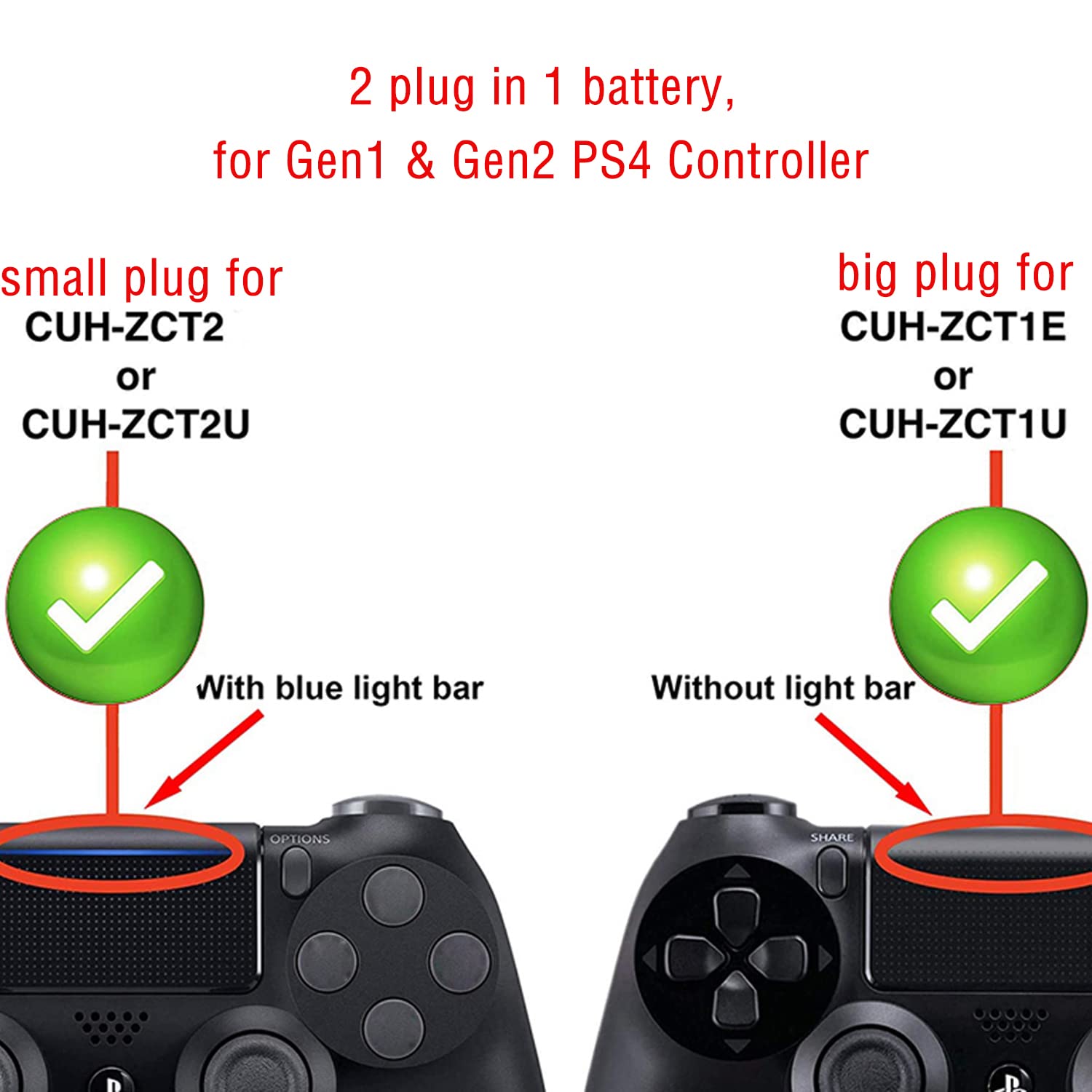 POWTREE Upgraded 2000mAh 2Packs PS4 PS4Pro Battery for Sony PlayStation 4 Dualshock 4 V1 V2 Controller CUH-ZCT2U CUH-ZCT2E CUH-ZCT1E CUH-ZCT1U CUH-ZCT1H, ect.