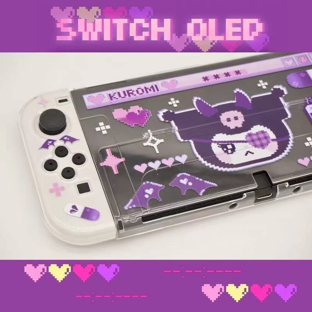 ENFILY Cute Case Compatible with Nintendo Switch OLED, Dockable Case Cover for Kuromi Theme, Ergonomic Soft TPU Grip Case for Joycon, Sparkle Skin Set