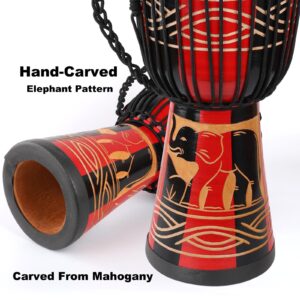 AIMEIS Djembe,10" African Drum Carved of Mahogany Goatskin Hand Drums for Adults Beginner (Red)