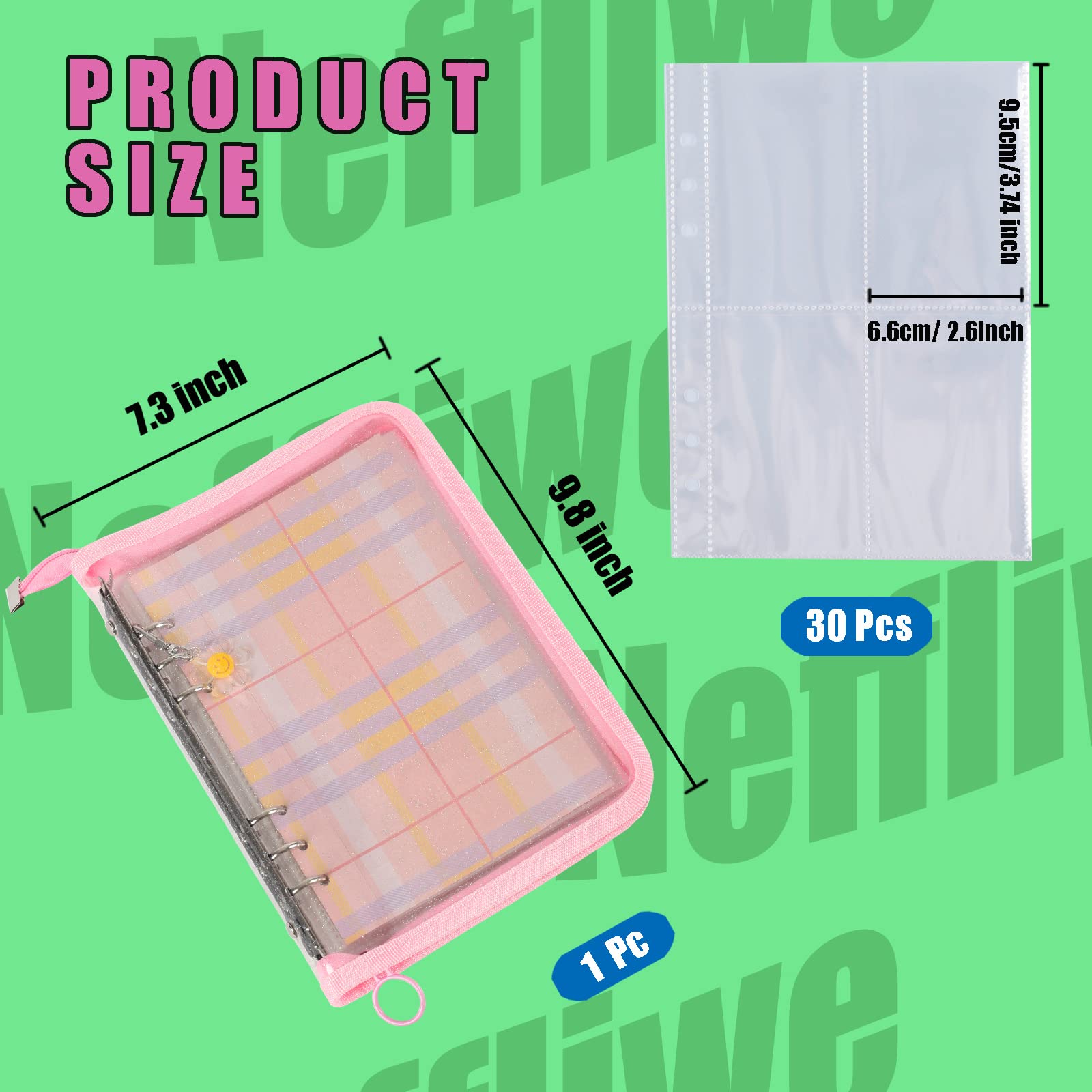 4-Pocket Kpop Photocard Holder Book with 30Pcs Inner Pages 6 Ring A5 Photocard Binder Card Collect Book Hold Up to 240 Cards (Pink)