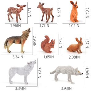 Woodland Animal Figurines Sets 8 PCS Wolf Rabbit Squirrel White-Tailed Deer Model Toys Decorations Preschool Educational for Boys Girls Kids