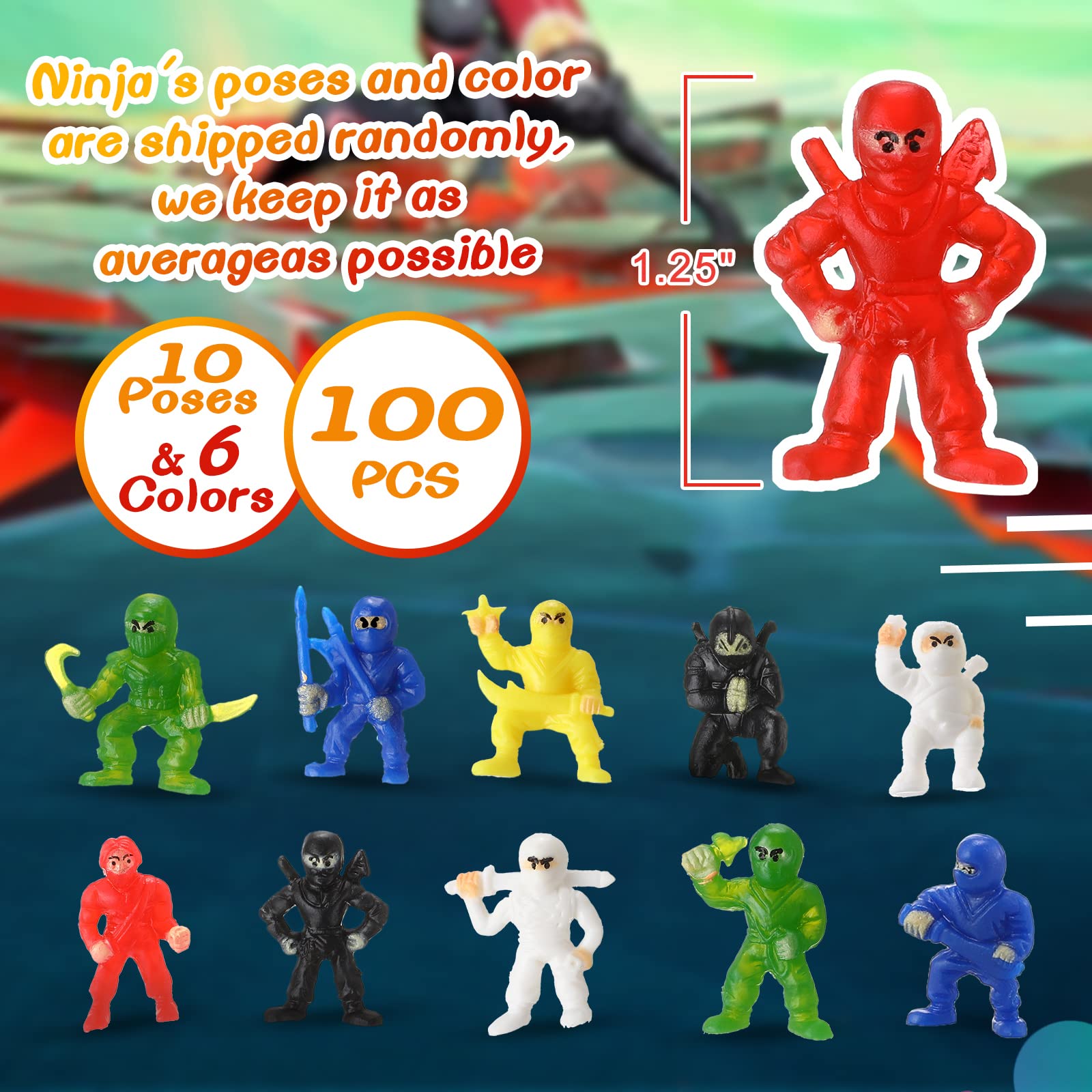 Chivao Mini Ninja Figurines Party Favors Toys Assorted Action Warrior Figures Playset Ninja Party Supplies Cake Topper for Ninja Birthday(200 Pack)