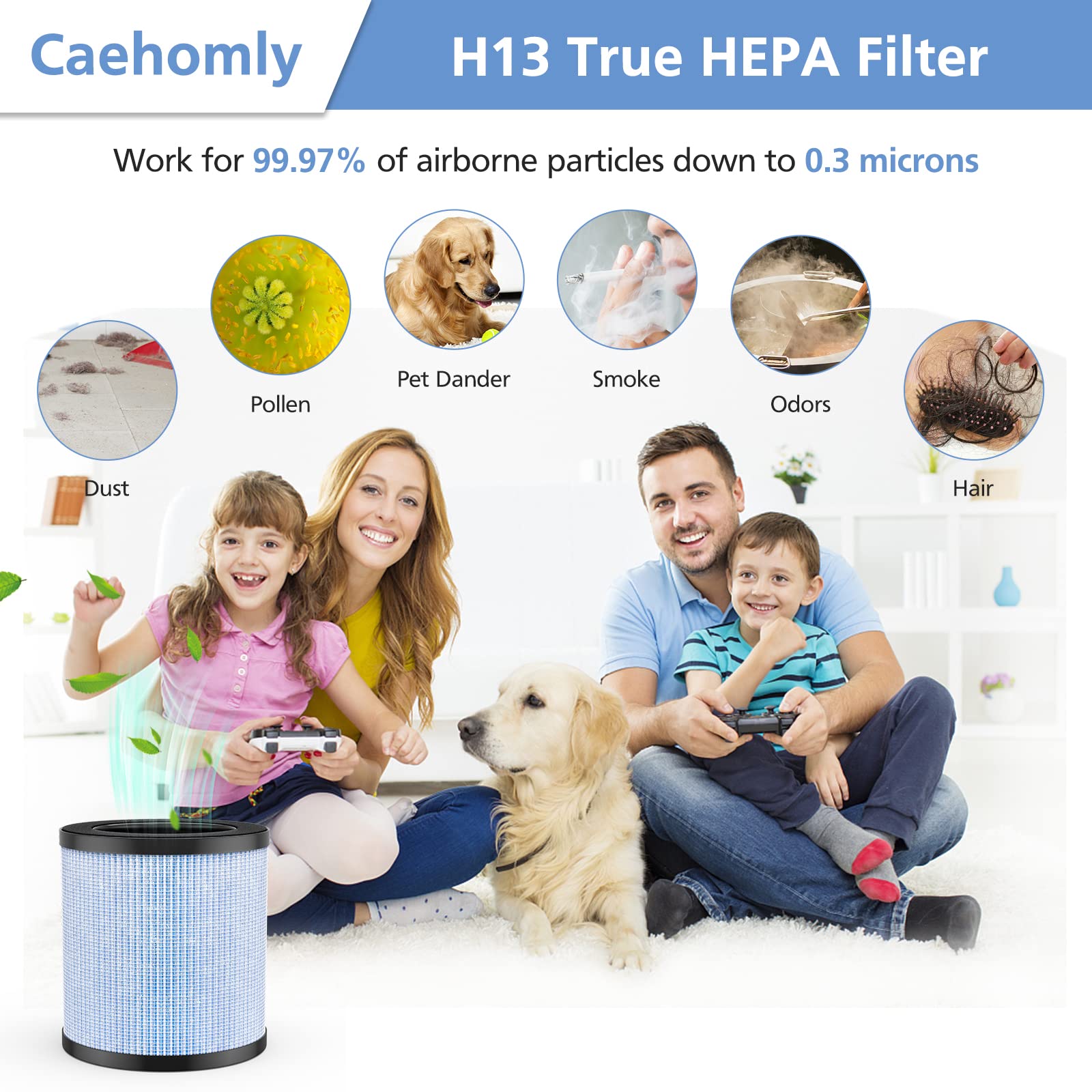 Caehomly Official MJ002H Replacement Filter Compatible with POMORON MJ002H Air Puri-Fier, H13 True Hepa Filter, Activated Carbon, Multi-Layer Filter, Compare Part MJ002H-RF, 2 Pack