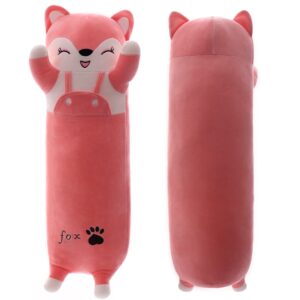 yeqivo long fox plush pillow, pink fox soft plush toy cute long fox stuffed animal, long stuffed animal plush pillow for kids(fox,27.55inch/70cm)