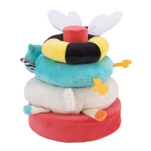 Sassy Baby Larry Llama, Bee and Blue Bird Multi Colored Developmental Plush 3 Stacking Rings Baby Toy, with Squeaker, Chime and Rattle