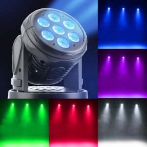 DJ Lights Moving Head, 70W RGBW Mini Stage Lights Moving Head, DMX DJ Disco Lights Sound Activated, Mini Moving Heads Wash Light for Christmas, Parties, Club, Concert, Wedding, Disco Events