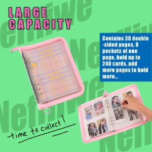 4-Pocket Kpop Photocard Holder Book with 30Pcs Inner Pages 6 Ring A5 Photocard Binder Card Collect Book Hold Up to 240 Cards (Pink)