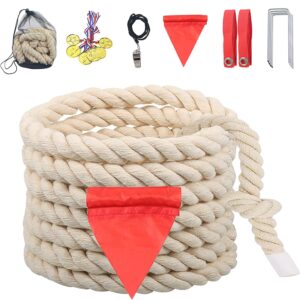 tug of war rope for kids and adults, natural twisted cotton rope, outdoor games set perfect for carnival team building activities, field day family reunion birthday party game, outside yard lawn games