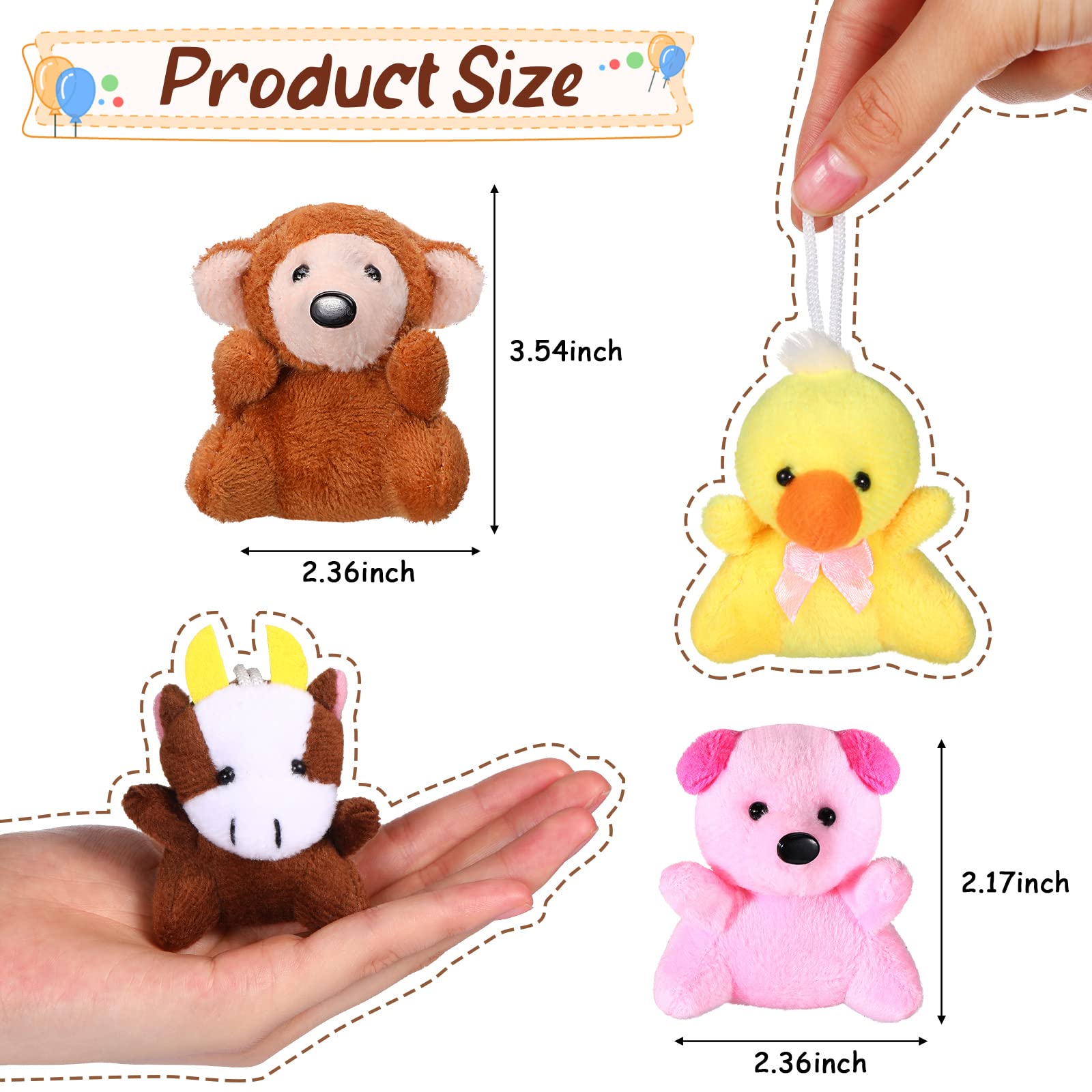 Zhanmai 100 Pcs Mini Plush Stuffed Animal Bulk Small Animal Toys Keychain Decoration Party Favors Easter Egg Stuffer for Kids Birthday Carnival Classroom Prizes Gift Goodie Bag Filler (Cute Style)