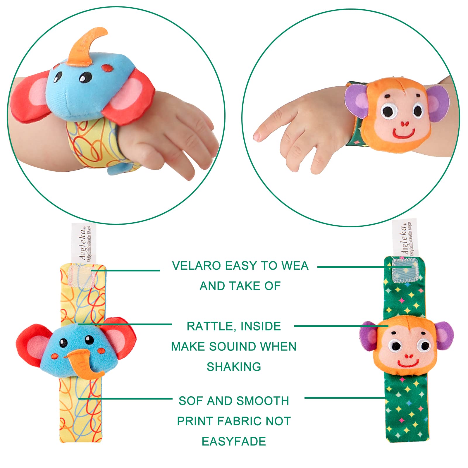 Rattle Sock Baby Toddlor Toy, Infant Toys 0-3 Months Rattle Toy Baby Toys 0-6 Months, 3 Month Old Development Toys, for Newborn Infant Baby Boy Girl Gifts, Baby Easter Basket Stuffers (4 PCS) (Animal)