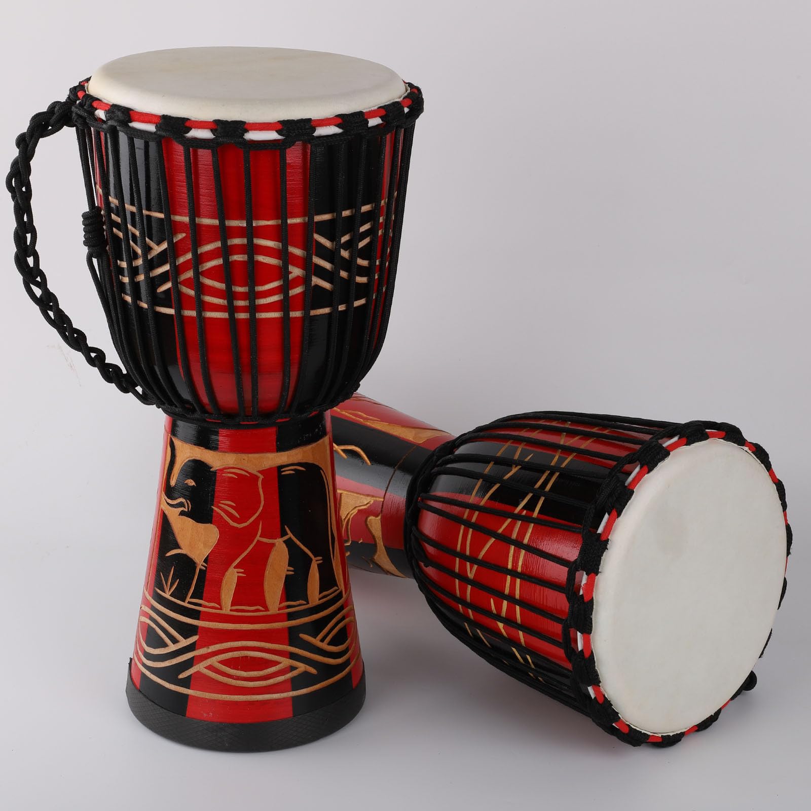 AIMEIS Djembe,10" African Drum Carved of Mahogany Goatskin Hand Drums for Adults Beginner (Red)