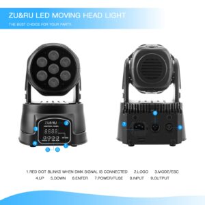 DJ Lights Moving Head, 70W RGBW Mini Stage Lights Moving Head, DMX DJ Disco Lights Sound Activated, Mini Moving Heads Wash Light for Christmas, Parties, Club, Concert, Wedding, Disco Events