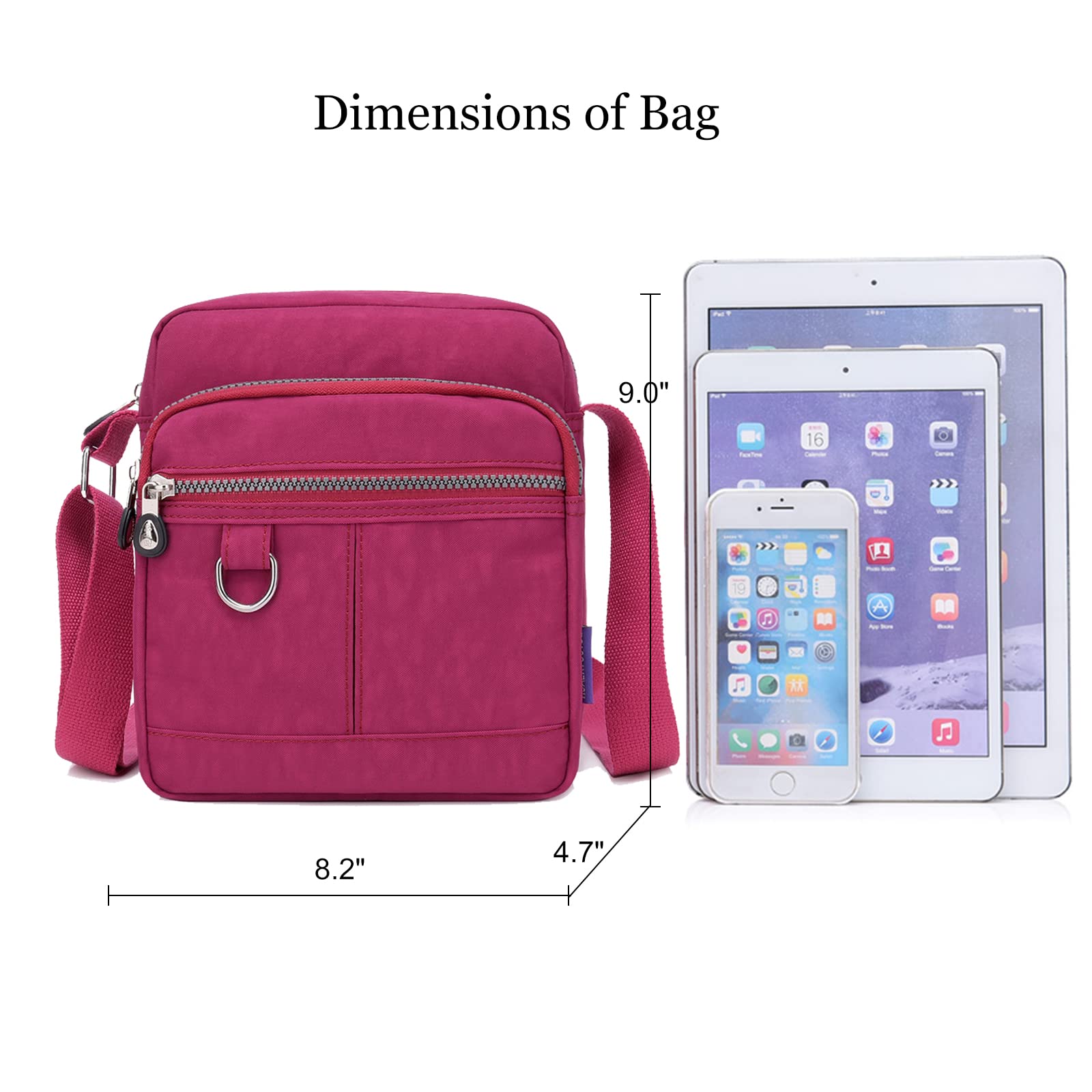 Blostirno Nylon Casual Shoulder Handbag Multi Pocket Crossbody Bag Waterproof Purse for Women Grape Purple