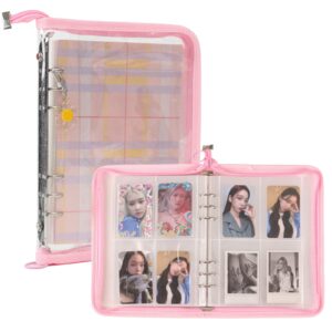 4-pocket kpop photocard holder book with 30pcs inner pages 6 ring a5 photocard binder card collect book hold up to 240 cards (pink)