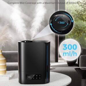 Humidifiers for Bedroom, 6L Top Fill Cool Mist Humidifiers for Large Room for Plants,TABYIK Air humidifier with Humidistat and Timer, with Essential Oil Diffuser Quiet for Home Black