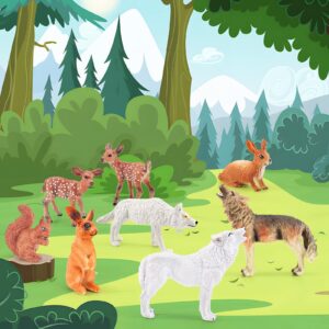 Woodland Animal Figurines Sets 8 PCS Wolf Rabbit Squirrel White-Tailed Deer Model Toys Decorations Preschool Educational for Boys Girls Kids