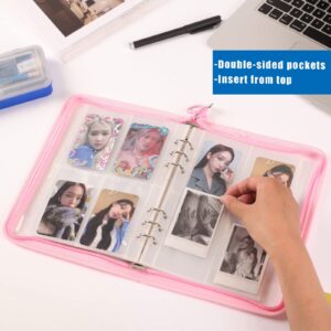 4-Pocket Kpop Photocard Holder Book with 30Pcs Inner Pages 6 Ring A5 Photocard Binder Card Collect Book Hold Up to 240 Cards (Pink)