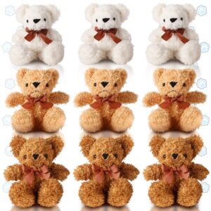 HyDren Stuffed Bear Toy, 9 Pcs Mini Bear Plush, 8 Inch Keychain Soft Animals, Cute Party Favors for Birthday Wedding Decorations (Beige, Light Brown, Brown)