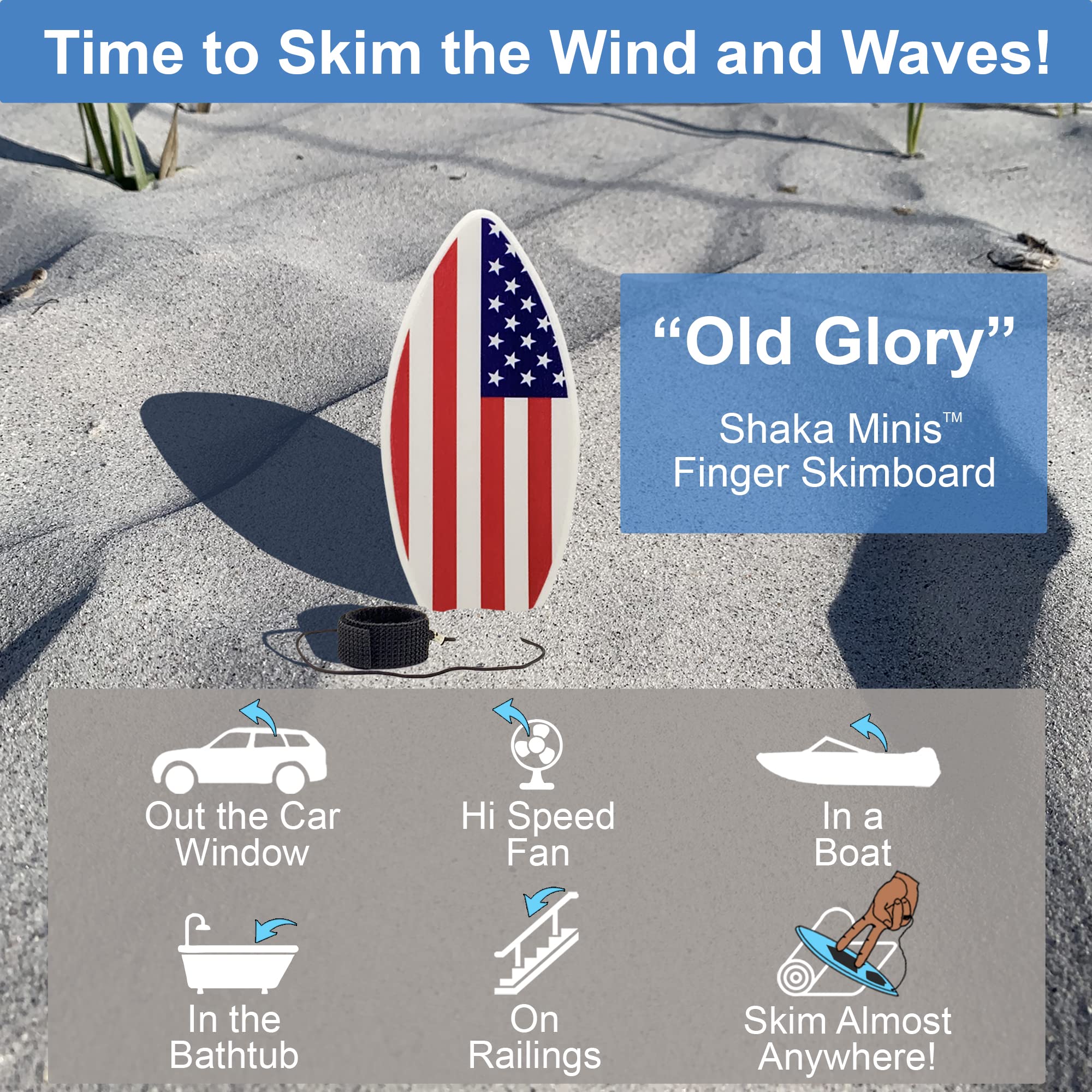 Shaka Minis Finger Skimboard | Finger Surfboard - Skim and Surf The Wind, Waves and Almost Anywhere (Old Glory)