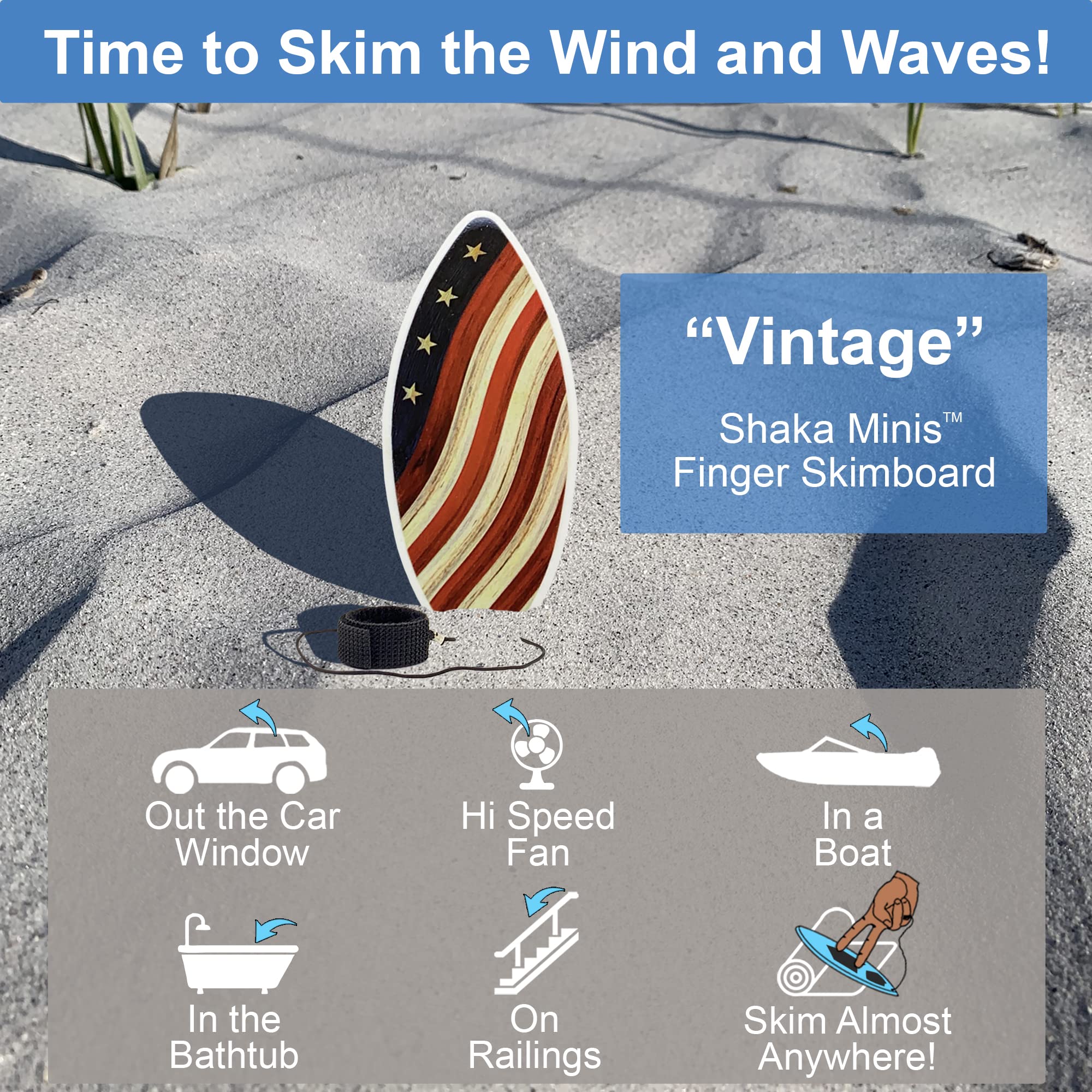 Shaka Minis Finger Skimboard | Finger Surfboard - Skim and Surf The Wind, Waves and Almost Anywhere (Vintage)