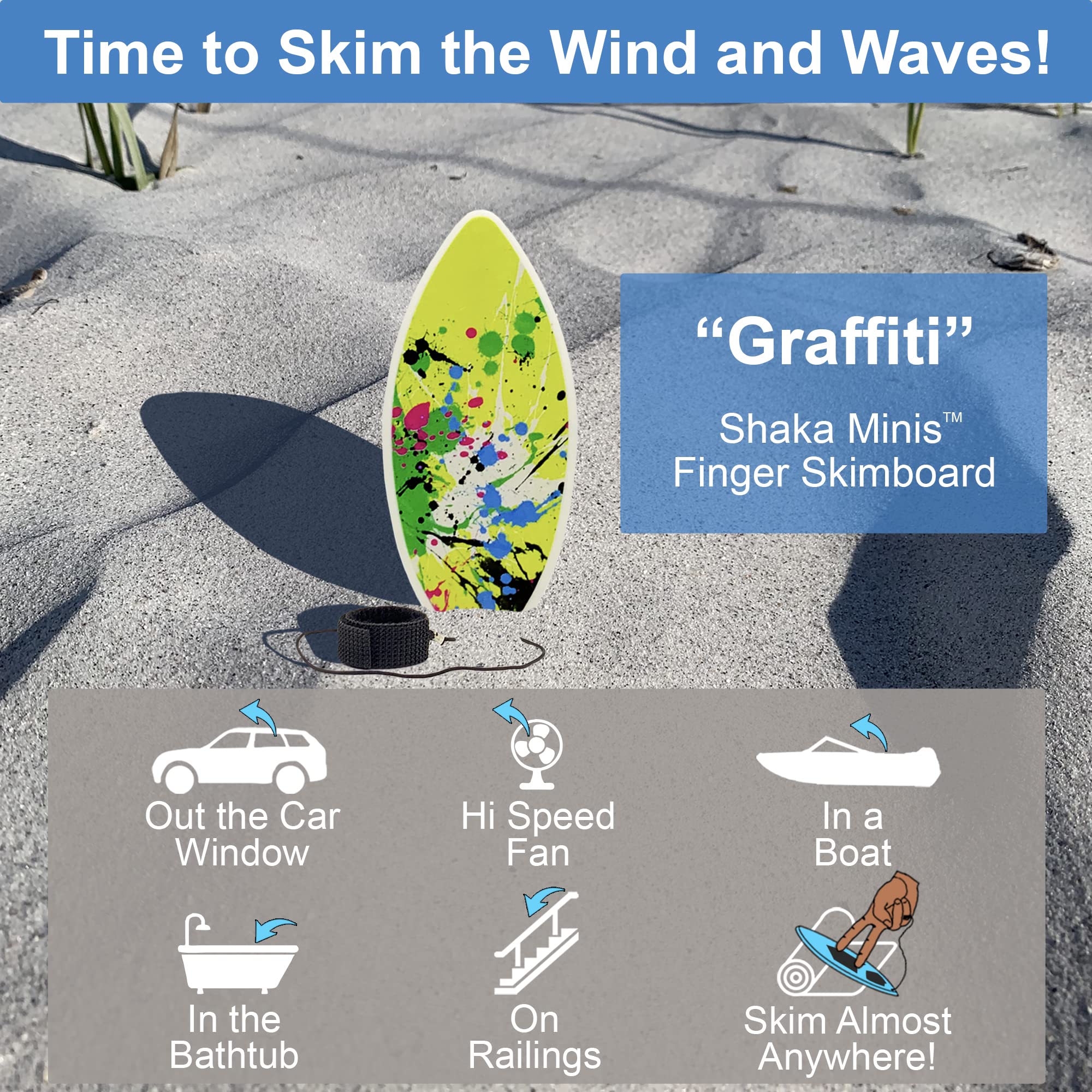 Shaka Minis Finger Skimboard | Finger Surfboard - Skim and Surf The Wind, Waves and Almost Anywhere (Graffiti)