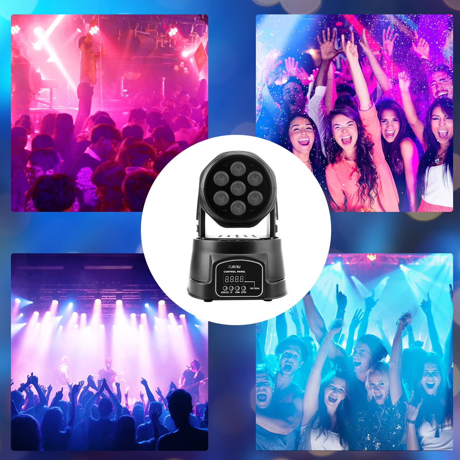 DJ Lights Moving Head, 70W RGBW Mini Stage Lights Moving Head, DMX DJ Disco Lights Sound Activated, Mini Moving Heads Wash Light for Christmas, Parties, Club, Concert, Wedding, Disco Events