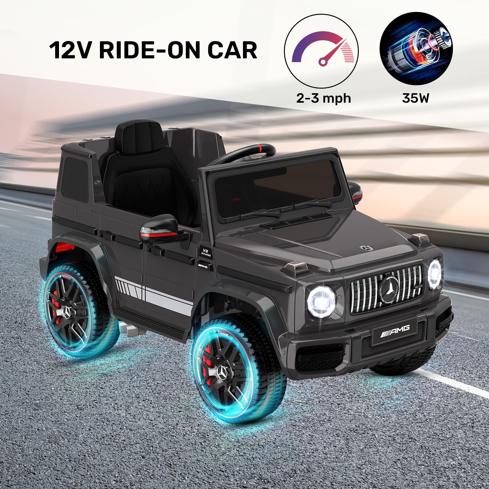 ANPABO Licensed Mercedes-Benz G63 Car for Kids, 12V Ride on Car w/Parent Remote Control, Low Battery Voice Prompt, LED Headlight, Music Player & Horn, Soft Start, Kids Electric Vehicle, Black