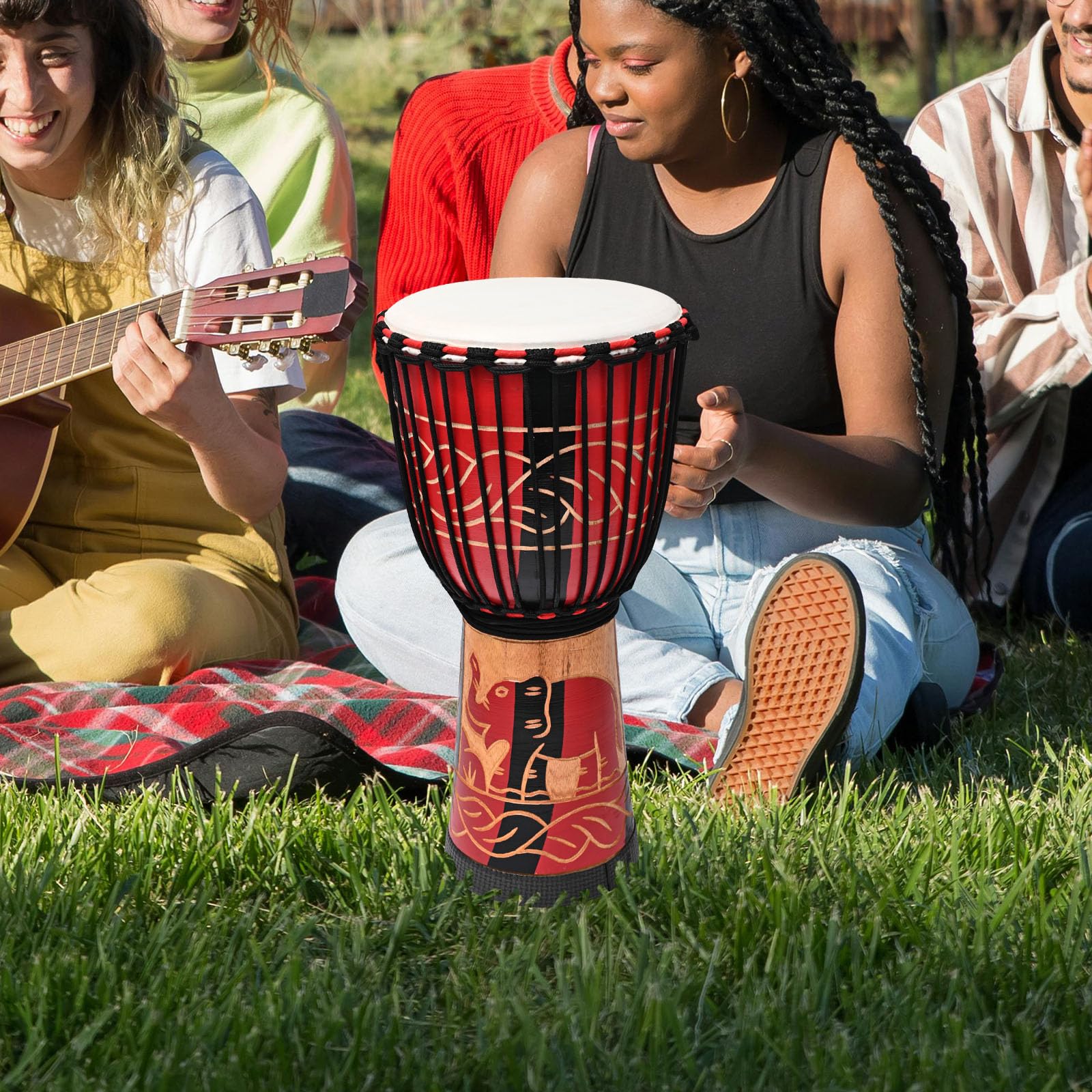 AIMEIS Djembe,10" African Drum Carved of Mahogany Goatskin Hand Drums for Adults Beginner (Red)