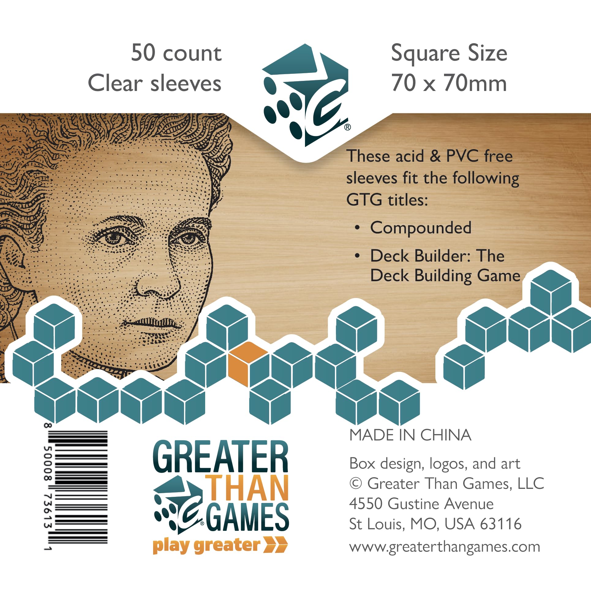 Greater Than Games | Square Size Card Sleeves | 70x70 mm | Acid Free & PVC Free | Card Game Protective Accessory | Includes 50 Sleeves