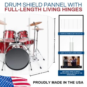 PENNZONI Drum Shield 5ft w/Living Hinges, Comes w/ 7 Drum Panels & Living Hinges, Premium Clear Acrylic Panels, Drum Screen