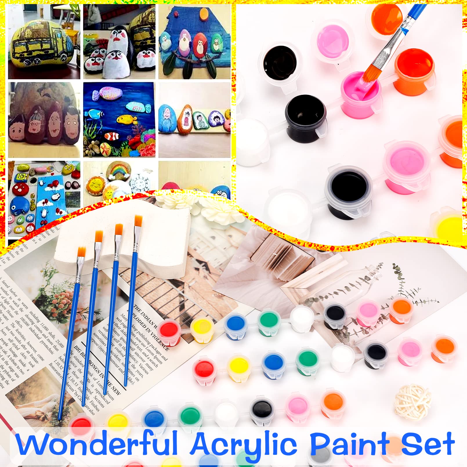 Acrylic Paint Strips For Kids&Adults,Bulk Set of 12 Washable Filled Paint Sets in 8 Colors,With 12 Paintbrushes,Painting Art Supplies Craft Paint Pots,Perfect for Home Birthday Party Favors(8 Color)